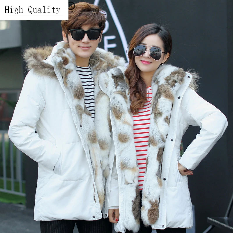 

Fahsion Men's Down Jacket Women Clothes 2020 Thick Warm Duck Down Coat Rex Rabbit Raccoon Fur Hooded Down Parka Hiver 828