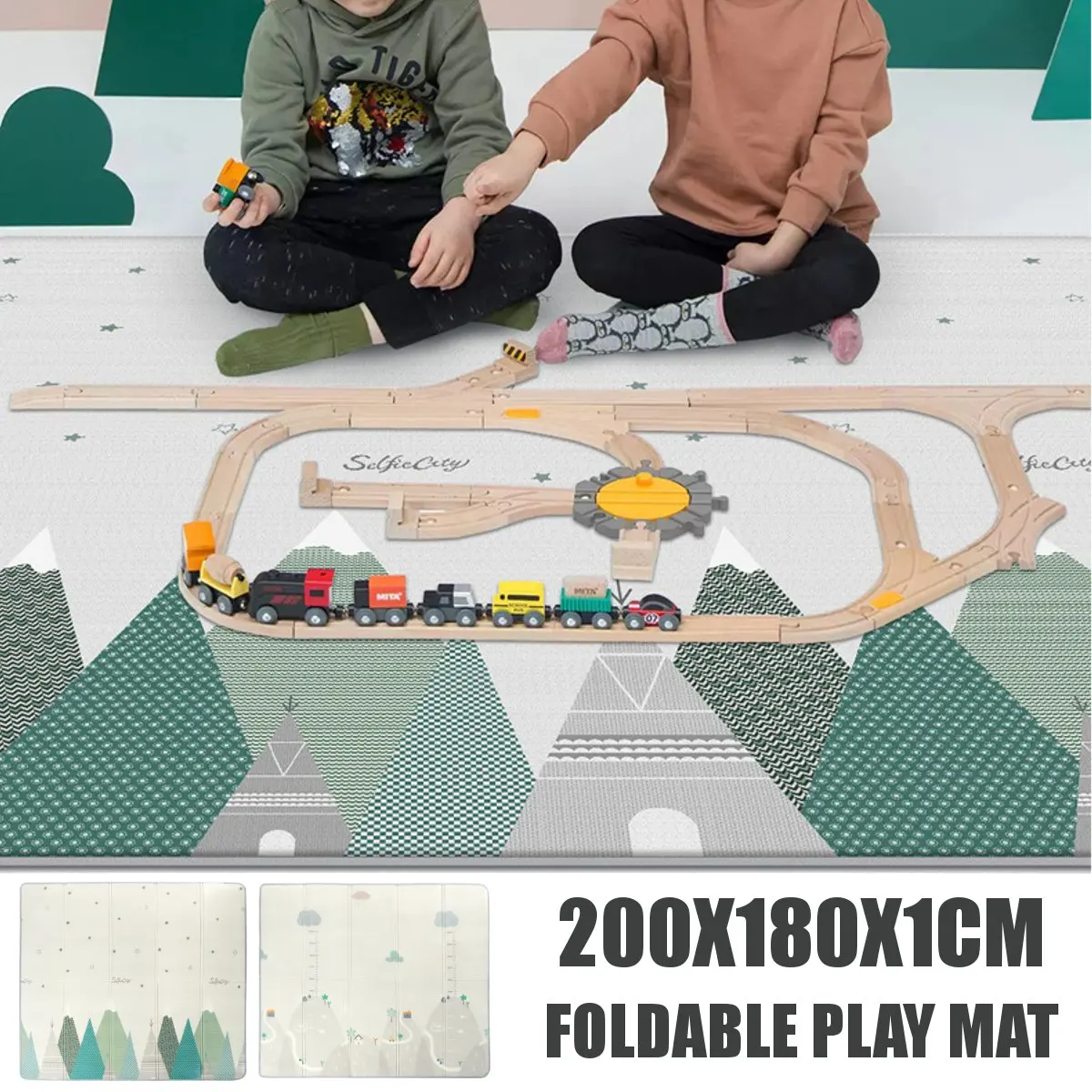 Складной Игровой коврик 200x180 см, детский ползающий толстый ковер, Нескользящие игры, игровые коврики, водонепроницаемые Мультяшные детские коврики
