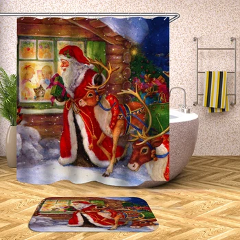 

Christmas Shower Curtain Santa Claus Curtain Bathroom New Arrival Polyester Bathroom Curtain