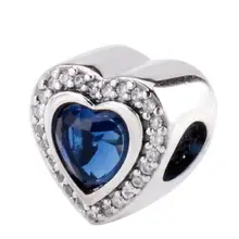 Стерлингового серебра 925 Шарм сверкающие два великолепного сердца любви с синие Кристальные Бусины Fit Pandora ювелирный браслет сделай сам