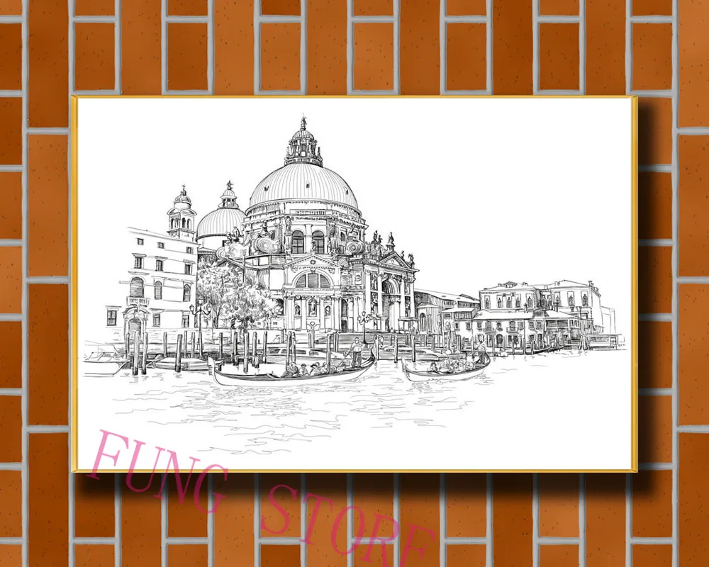 K119 Retro European Buildings Manuscript Picture