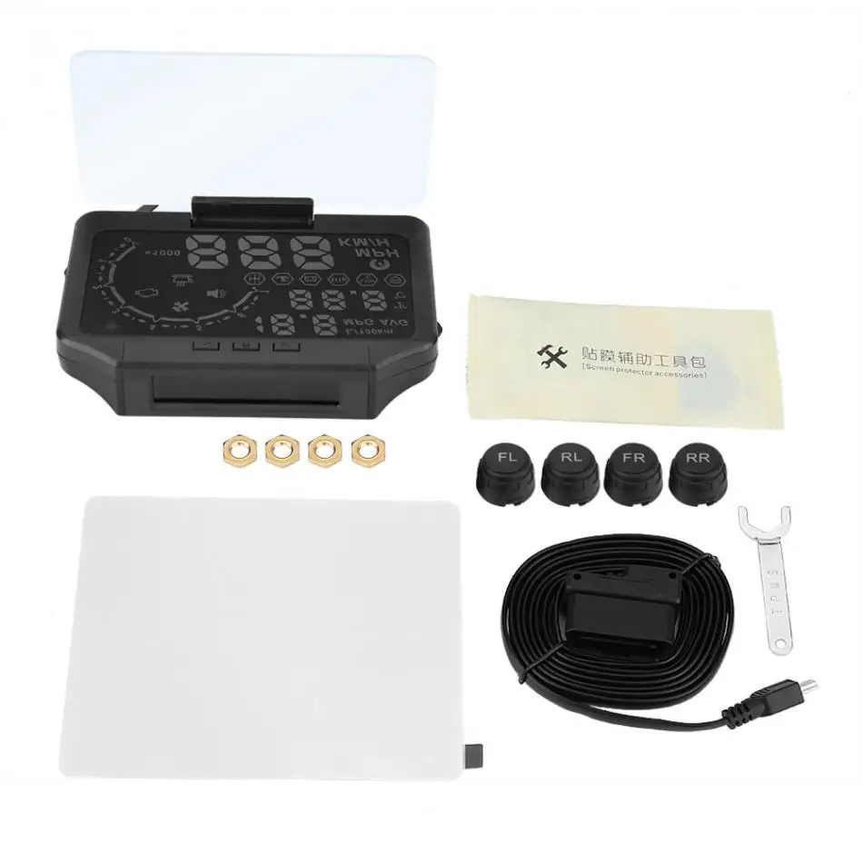 

Car TPMS Tire Pressure Monitor System HUD Head Up Display Speed Warning OBD2 Interface Set 2018 Car Accessories