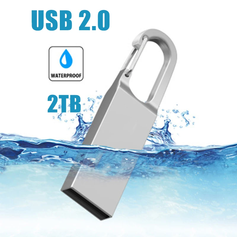 Новейший 2 ТБ флеш-диск USB 2,0 диск Водонепроницаемая ручка для ключей Серебряная USB карта памяти для ПК ноутбука телефона