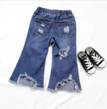 

2020 New Baby Girls Denim Holes Flare Pants Summer Kids Girls Jean Pants 2-7 Years