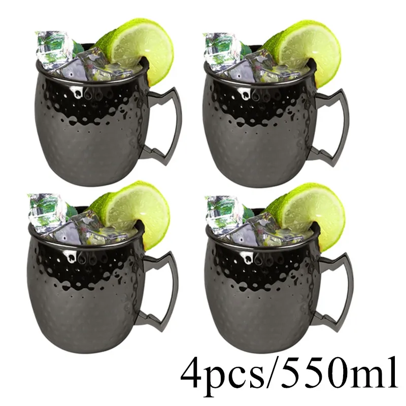 4pc 550ml black 1/4 шт. 550 мл 18 унций Московский мул кружка из нержавеющей стали, кованый Медь покрытием пивная кружка Кофе чашка бар посуда для напитков - Цвет: 4pc 550ml black