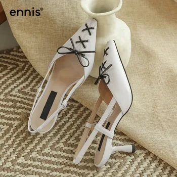 

ENNIS Designer Stiletto High Heels Pointed Toe Women Pumps Shoes Genuine Leather Slingback Sandals Summer Shoes 2020 NEW P0021