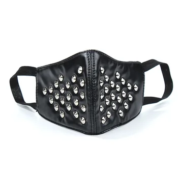 

Halloween Party Half Face Mask Studded Metal Spikes Black Leather Punk Masks Hip Hop Breathable Mouth Mask Motocycle Accessories