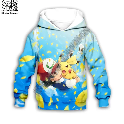 Kids hoodies Детский комплект; детские толстовки с капюшоном с покемонами; топ с 3D-принтом Пикачу для маленьких девочек и мальчиков; толстовка с принтом «Ash Ketchum Kawaii»; пуловер; Семейные футболки и штаны - Цвет: Kids hoodies