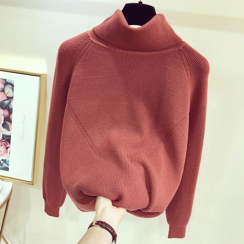 OCEANLOVE Turtleneck Solid Women Sweaters Autumn Winter Warm Pullovers Korean Student Casual Fashion Tops Ladies 13376