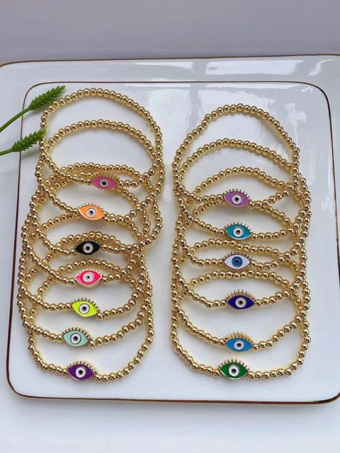 Bracelet Réglable en Perles Naturelles Plaquées Or pour Femme, Pendentif  Oeil Turc, Breloque, 5 Pièces, 2023 - AliExpress