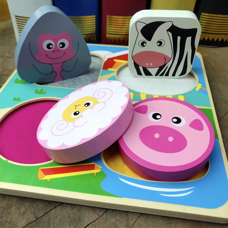 Материалы montessori Животные 3D Пазлы Обучающие деревянные игрушки для детей смешные кирпичи Пазлы сенсорная Игрушка Дети Обучающие игрушки