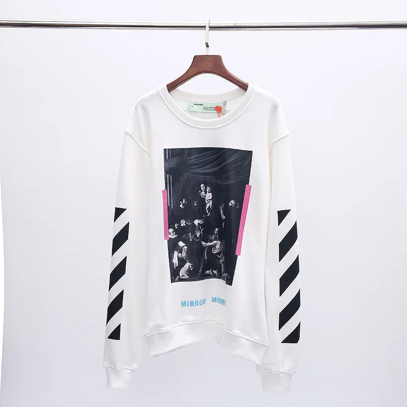 19ss Off-White OW для мужчин и женщин, для влюбленных, картина маслом, модные хлопковые повседневные худи с круглым вырезом, толстовка с капюшоном, свободная куртка, пуловер