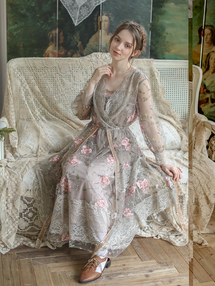 Spring Summer Autumn Dress Women Vintage Elegant