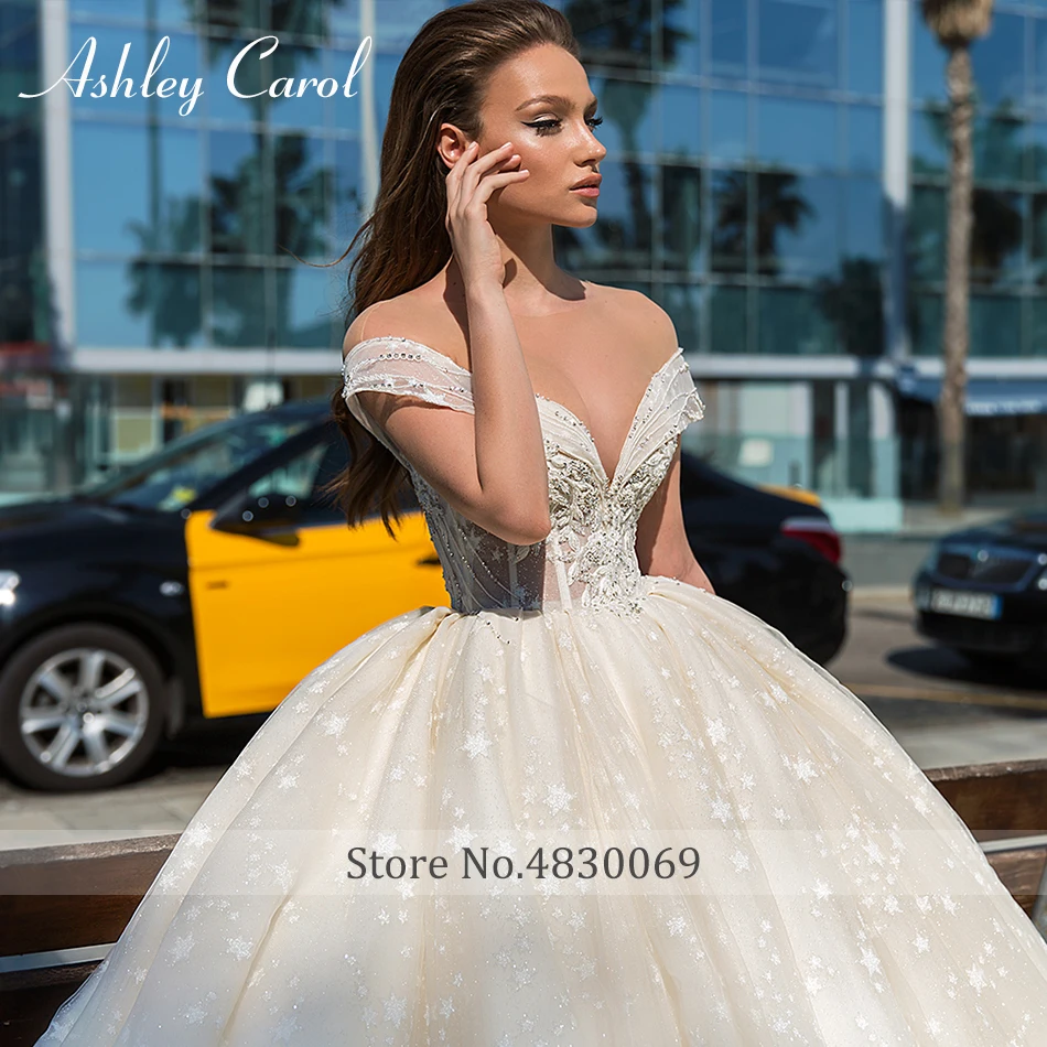 Ashley Carol принцесса кружевное бальное платье Свадебные платья Сексуальное Милое сияющее романтическое платье невесты Свадебные платья без спинки