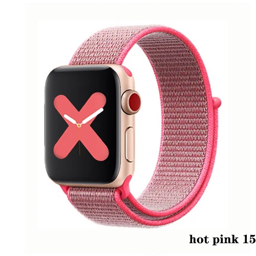 hot pink 15 Нейлон pulseira для apple watch band 4 44 мм 40 мм(iwatch 5) apple watch 3 2 1 ремешок 42 мм 38 мм дышащий браслет ремень аксессуары - Цвет ремешка: hot pink 15