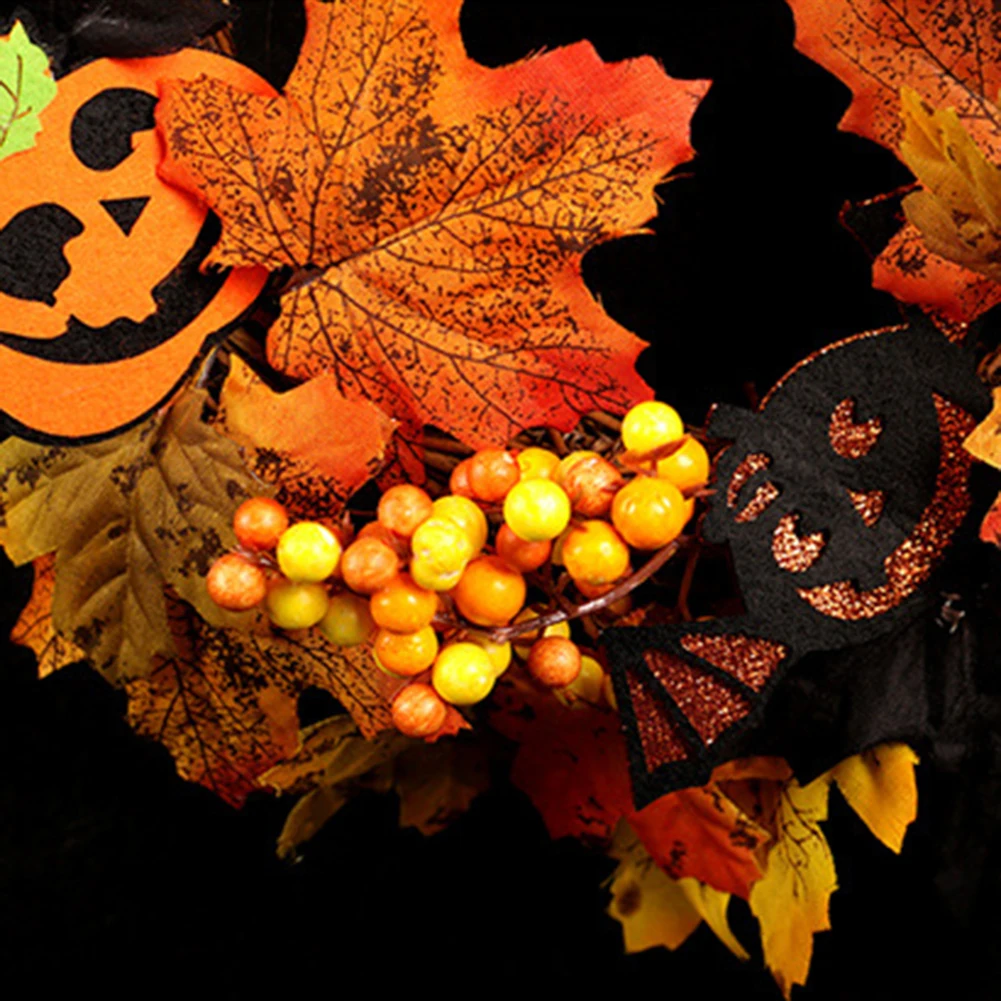 Halloween Pumpkin Wreaths Door Decoration Ghost Artificial Maple Leaf Flower Garland Rattan Berry Home Halloween decoration