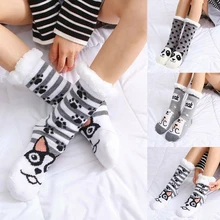 Зимние длинные утепленные флисовые Носки с подкладкой женские мягкие теплые уютные Пушистые Носки-тапочки с милым рисунком XRQ88