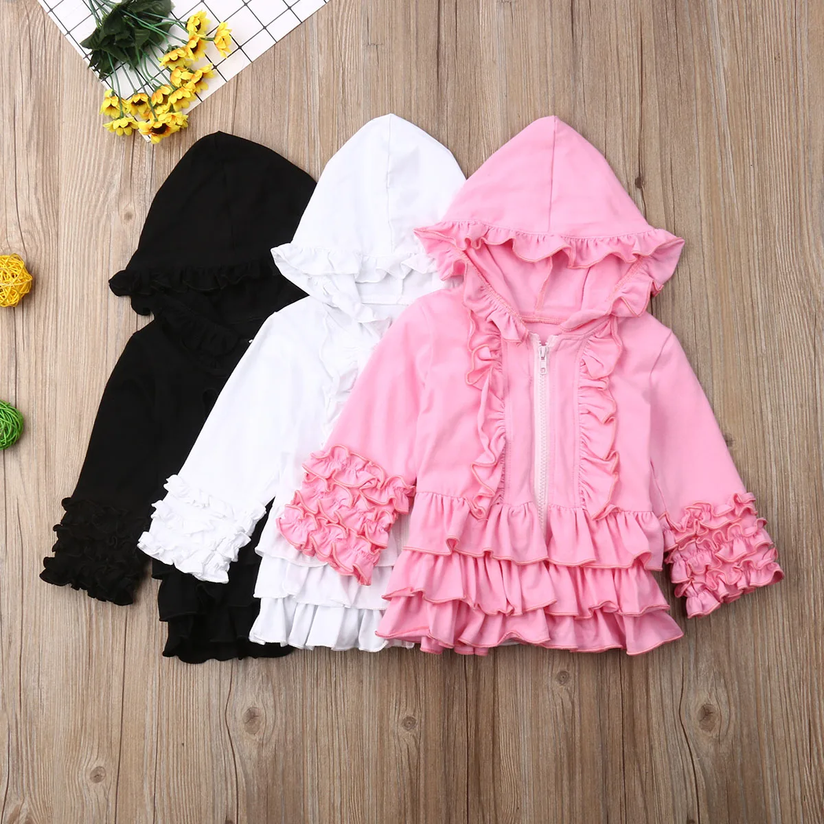 

Infant Newborn Kids Baby Toddler Girl Hooded Coat Jacket Casual Windproof Zipper Ruffle Outerwear Winter Autumn Clothes