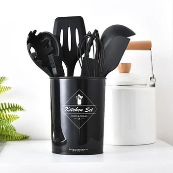 

Silicone Cutlery Storage Bucket Set Of 11 Non-stick Pan Spoon Spatula Brush Kitchen Tools Multifunctional Kitchen Utensils