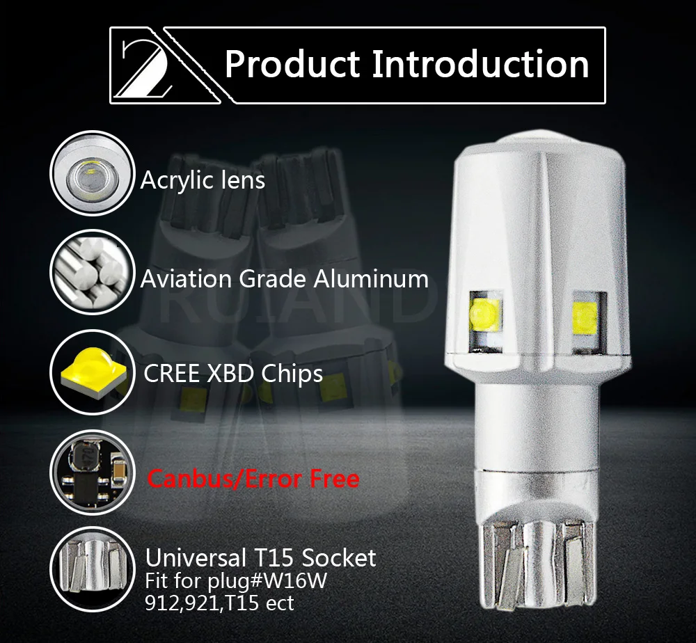 2 шт. 30 Вт T15 T16 W16W 921 955 Светодиодный лампочки CANBUS OBC Error Free XB-D SMD СВЕТОДИОДНЫЙ Футболка с принтом "автомобиль", резервное копирование лампа задние фары белого цвета без меха; Полар-флиса 12-24V