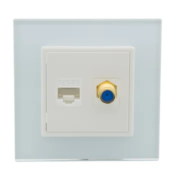 

EU Standard 1 Gang 80 Style CAT6 RJ45 F RG6 TV Female To Female Wall Plate With Toughened Crystal Glass Panel