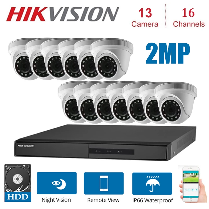 Сеть 2MP 16 каналов Hikvision наблюдения DVR с 13 шт. 4 в 1 HD камера Крытый ночное видение CCTV