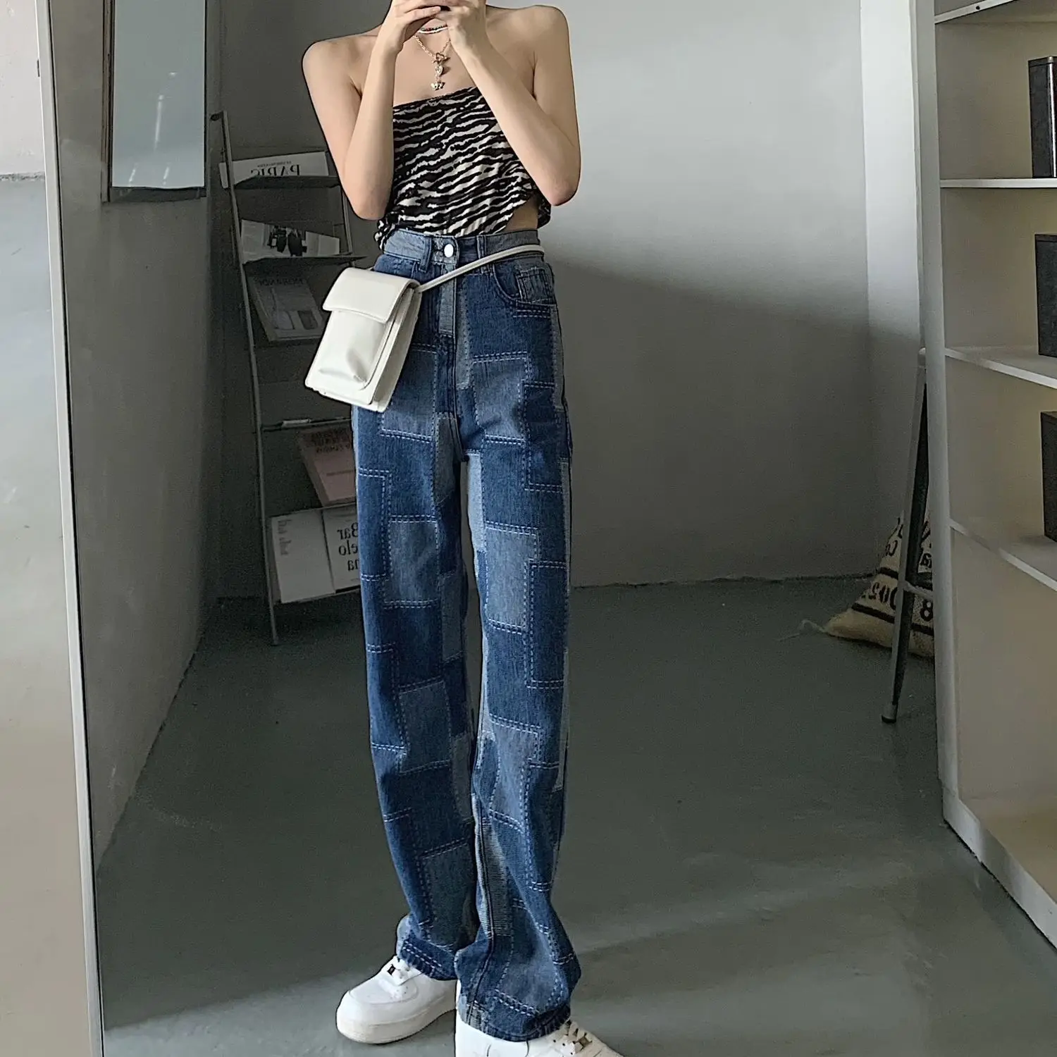 Loose high waist wide leg pants jeans women 2021 new fashion street personality high waist pants 2021 new y2k printed heart shaped jeans mommy 2xl retro street women women s blue high stretch sexy skinny pencil jeans