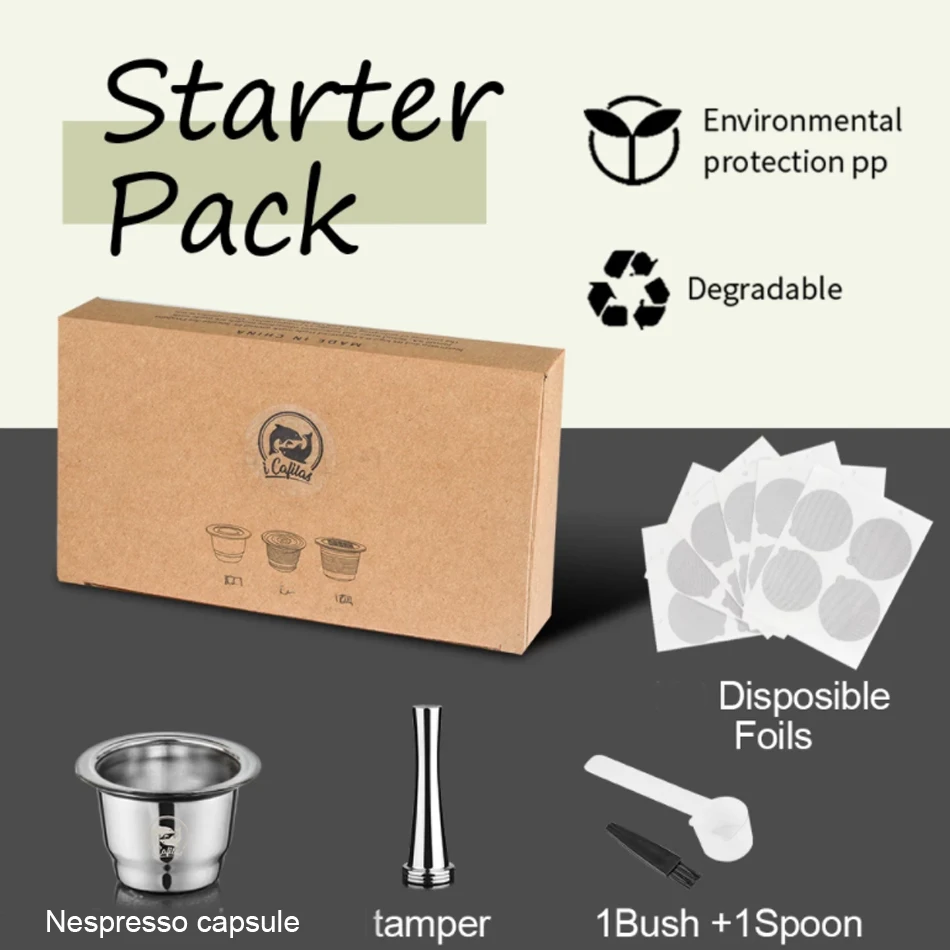 ICafilasStainless Steel For Nespresso Coffee Capsule with Disposible Foils Seals Easy Clean Reusable Cup Body