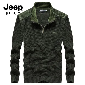 

JEEP SPIRIT Winter Sweater Men's Turtleneck Pullover Men Thick Warm Sweatercoat Zipper Pure Cotton Turtleneck Sueter Hombre