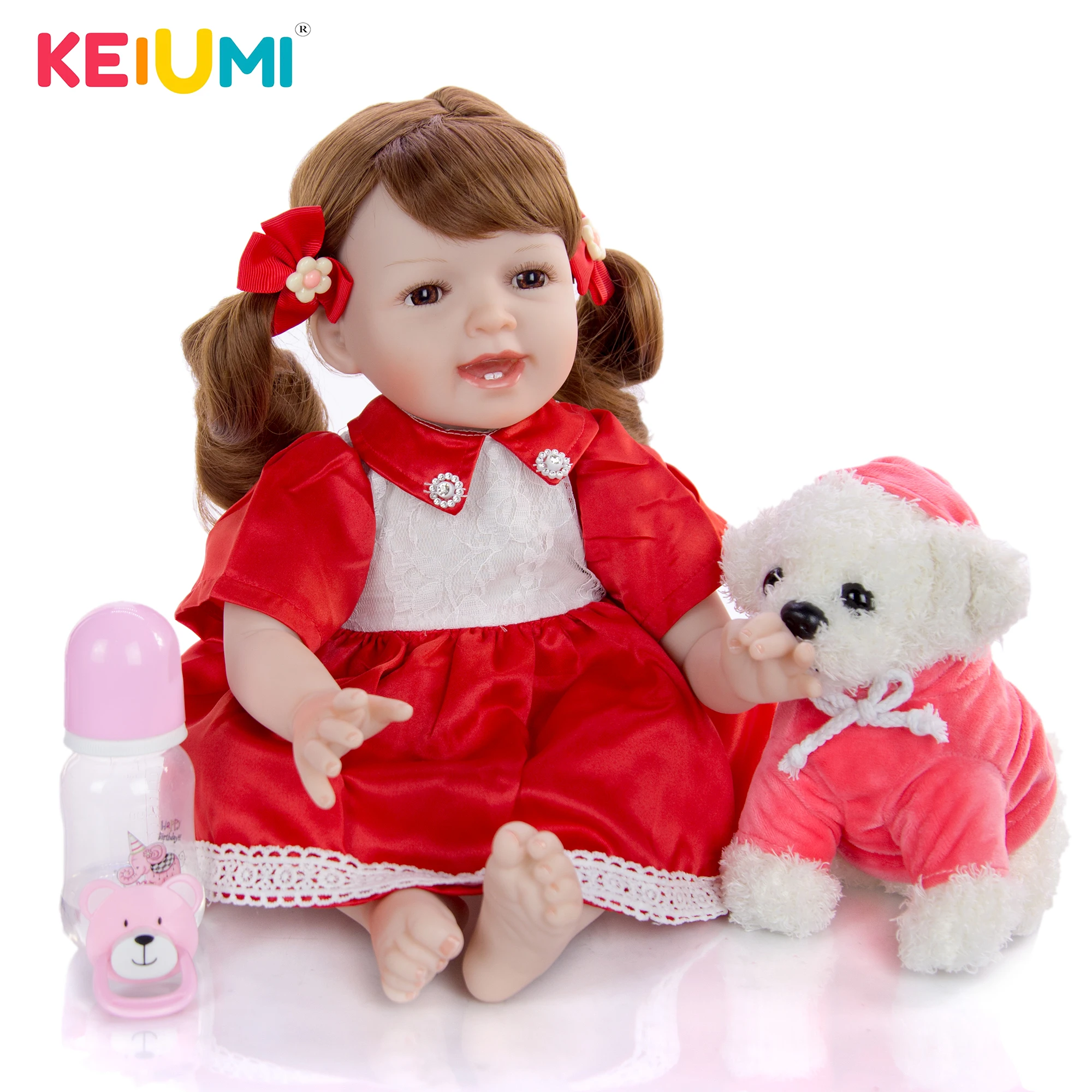 

KEIUMI New Design 22 Inch Smiling Reborn Doll Silicone Soft Cotton Realistic Bonecas Meninas With Curls Hair Children's Day Gift