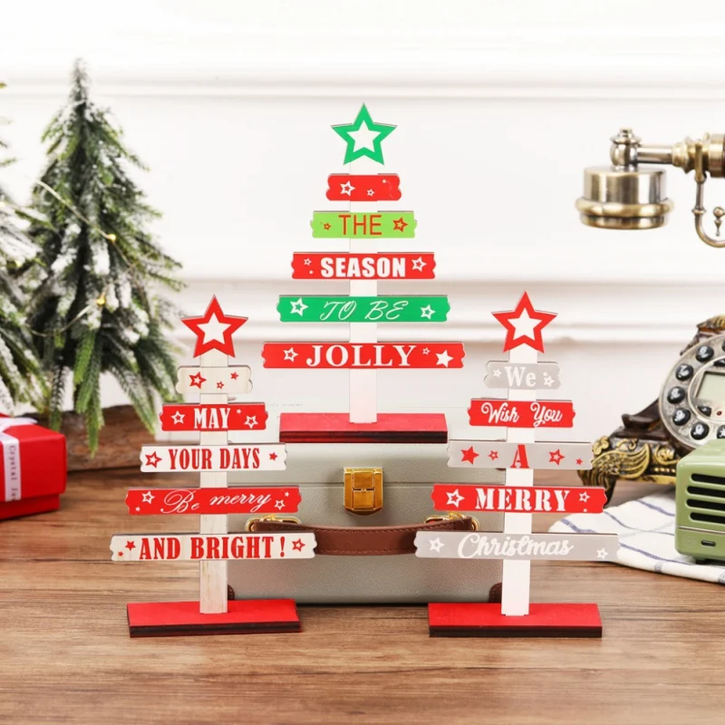 

DIY Wood Christmas Tree Patterned Hanging Accessories Christmas Tabletop Decorations Ornament Festive Party Decor Supplies