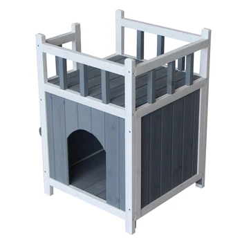 

Ship Fast Wooden Cat Pet Home with with Side Floor balcony Balcony Pet House Small Dog Indoor Outdoor Shelter decoration