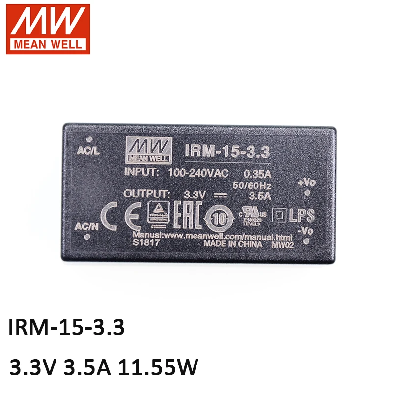 MEAN WELL IRM-15-3.3 11,55 Вт PCB-mount сборный инкапсулированный силовой модуль 110 В/220 В переменного тока до 3,3 В постоянного тока 3.5A тип модуля питания