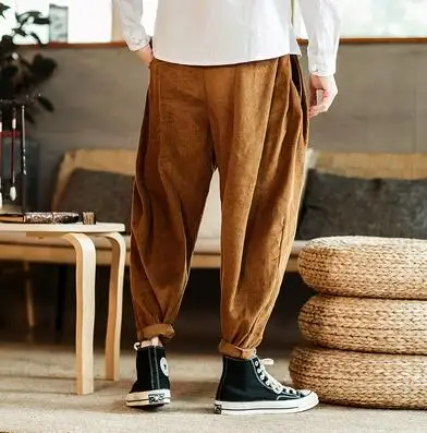 Zongke толстые вельветовые брюки мужские Японская уличная одежда Спортивные штаны мужские модные бегуны брюки мужские тренировочные хип-хоп 5XL осень - Цвет: Coffee