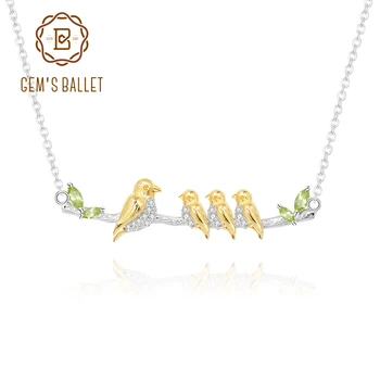 

GEM'S BALLET Natural Peridot Gemstone 925 Sterling Silver Women's Pendant Necklace Mama’s Wing Mother Bird Necklace