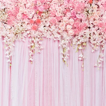 

HUAYI Pink Flowers Curtain Floral Wedding Backdrop For Girls Baby Shower Bridal shower Decorations Photo Background photophone