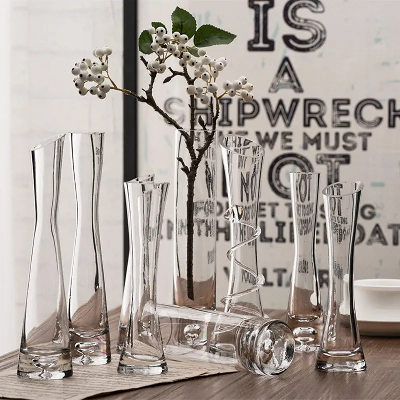 

Morden Fashion Creative Tabletop Glass Vase Desk Slant Flat Mouth Flower Vase Transparent Terrarium Decor Home Accessories