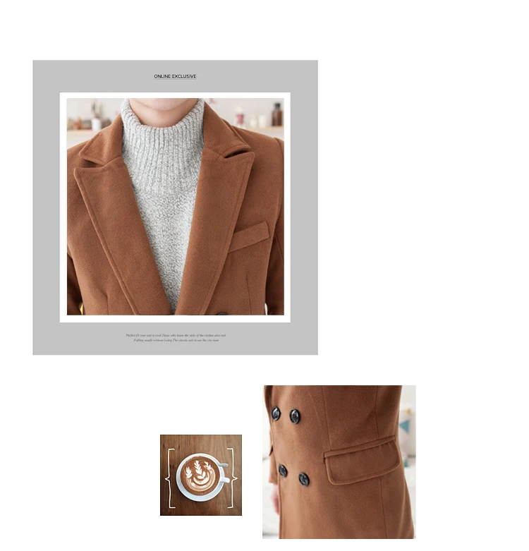Men Winter Wool Double Breasted Coat Korean Fashion Warm Jacket Slim Fit Middle Long Blend Coat Men Solid Color Overcoat