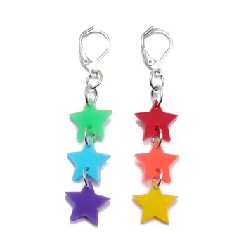 

Fashion Rainbow Color Long Tassel Acrylic Earrings for Women Lovely Mini Stars Exaggerated Brincos Femme Accessaries Wholesale