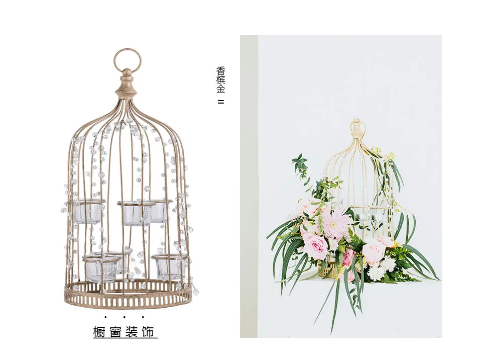 INS style countryside bird cage fresh flower rack dessert table ornaments,wedding decor creative photography props candle table