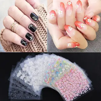 

Random 15/30/50/90Sheets 3D Nail Sticker Transparent Bottom White Black Flower Series Nail Sticker Decoration
