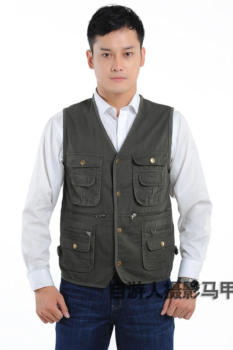 Pure Cotton Multi-pockets Middle-aged Daddy Clothes Waistcoat Casual Fishing Photography Vest MEN'S Vest plus Hypertrophy