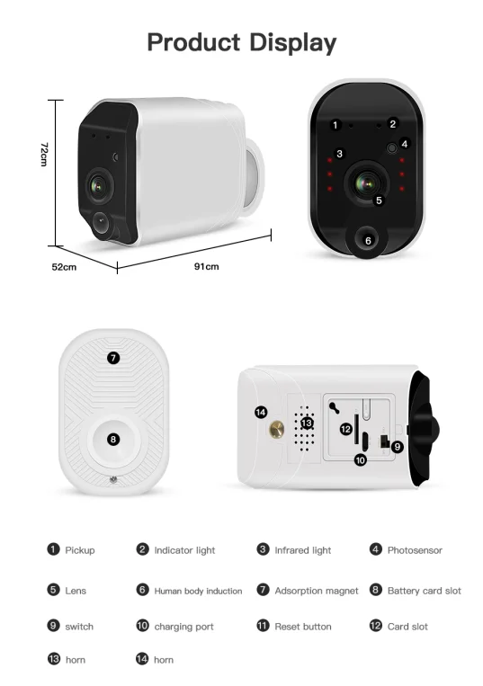 Беспроводная батарея камера с питанием от батареи Wifi камера с sd-картой с длинным управлением Открытый IP Wifi 1080p ПИР видеонаблюдения