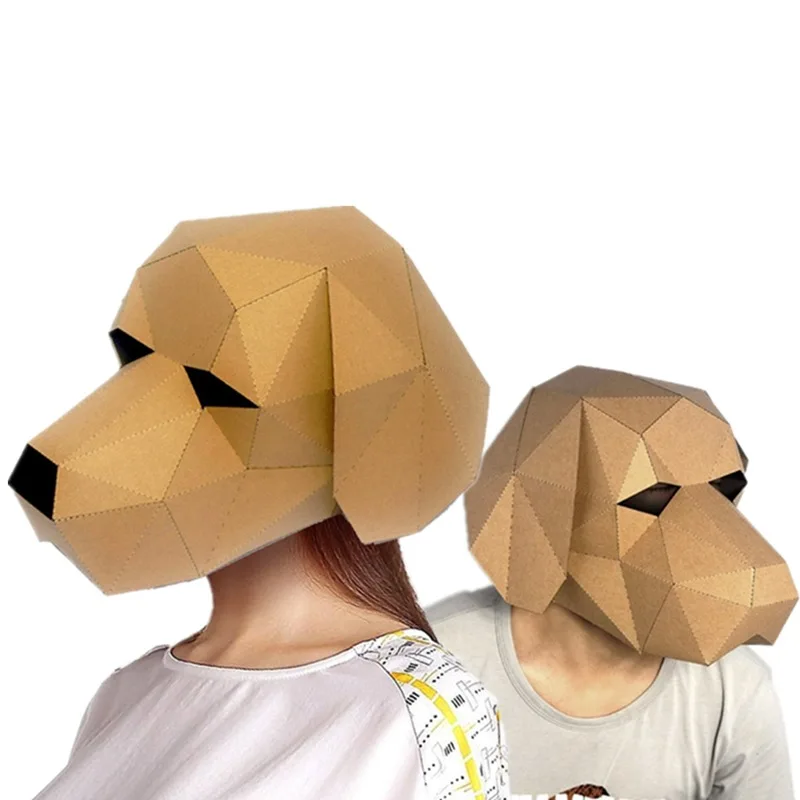 3d собаки DIY Маска Костюм для участия в рождественском представлении для взрослых и детей картона дышащая Хэллоуин вечерние смешные маски
