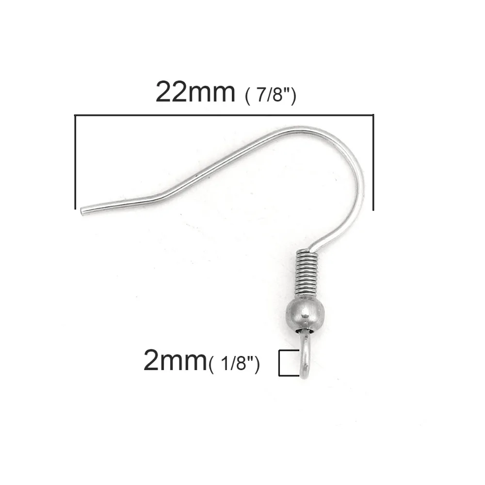 DoreenBeads Мода 304 серьги из нержавеющей стали провода крючки застежки для сережек ювелирные изделия из серебра DIY W/петля 22 мм x 20 мм, 10 шт