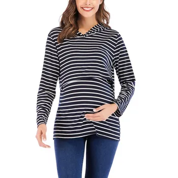 

Maternity Hooded Sweatshirt Fashion New Striped Hoodie Loose Casual Breastfeeding Long Sleeve Top For Pregnant Women