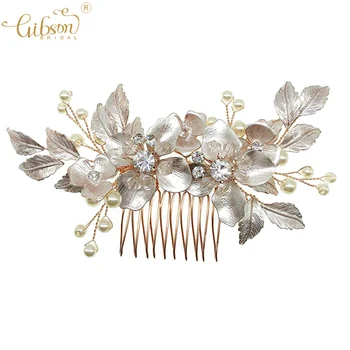 

Delicate Pearl Crystal Wedding Hair Combs Accessories Bridal Flower Headpiece Women Hair Ornaments Jewelry