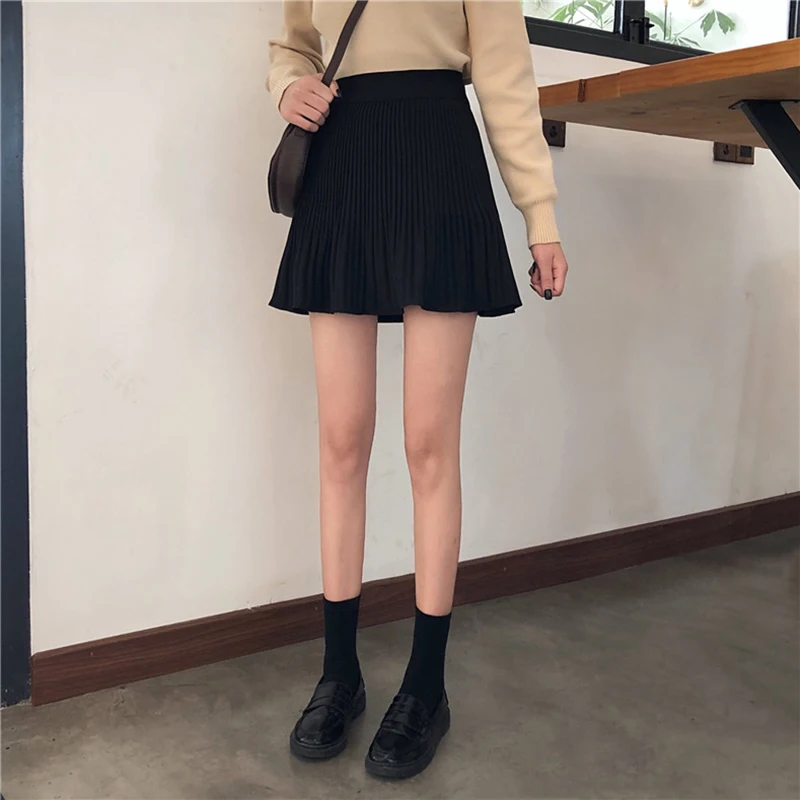 Корейская однотонная плиссированная юбка, новинка, kawaii, модная юбка, милая, повседневная, женская, для колледжа, Ulzzang, шикарная, ins, трапециевидная юбка
