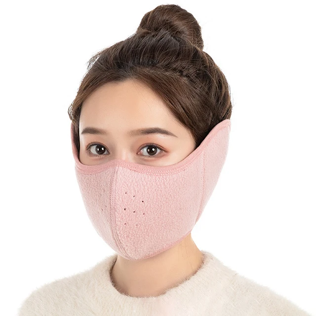Fashion Winter Half Face Mask Thermal Fleece Ear Mouth Cover Neck Warmer Windproof Cycling Snowboard Ski Hiking Sport Scarf skin pink