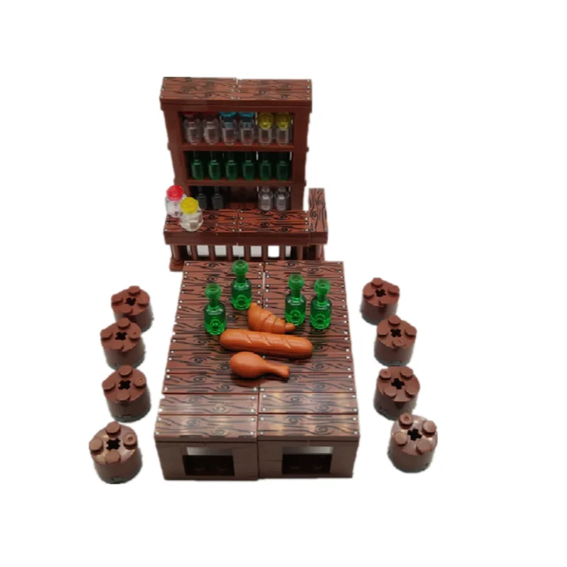 Конструктор MOC в средневековом стиле мебель для бара реквизит ресторана винный